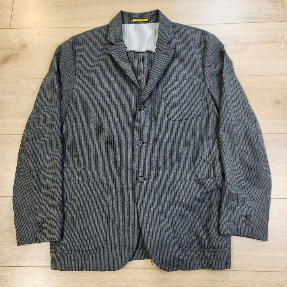 Rugby Ralph Lauren Blazer Mens L Gray Striped Cotton Sport Coat Jacket Casual